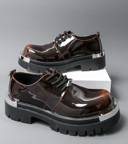 Men's Premium Patent Leather Platform Dress Shoes – Black, Dark Brown & Red