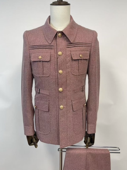 Men's Military Style Suit – Navy Blue, Charcoal Grey, Black, Dusty Rose & Dark Grey