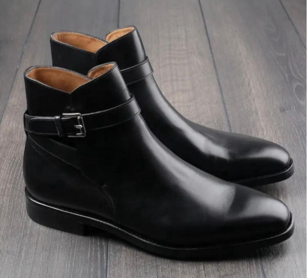 Men's Stylish Leather Ankle Boots with Buckle Strap Detail