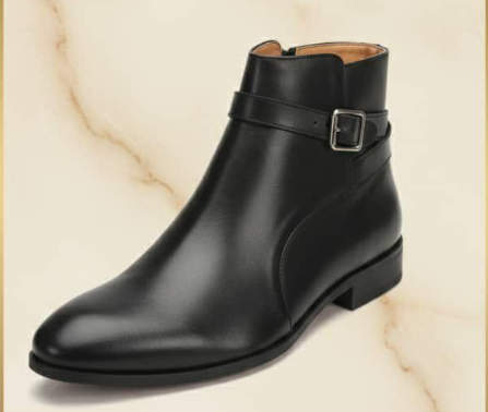 Men's Stylish Leather Ankle Boots with Buckle Strap Detail