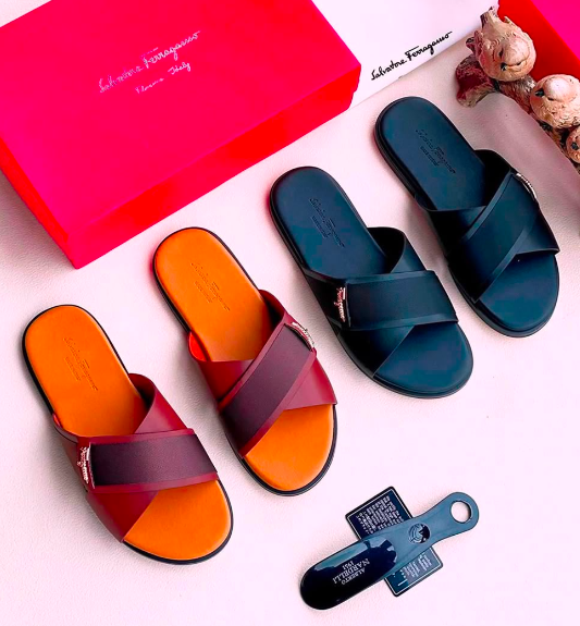 Salvatore Ferragamo Men's Cross-Strap Slide Sandals